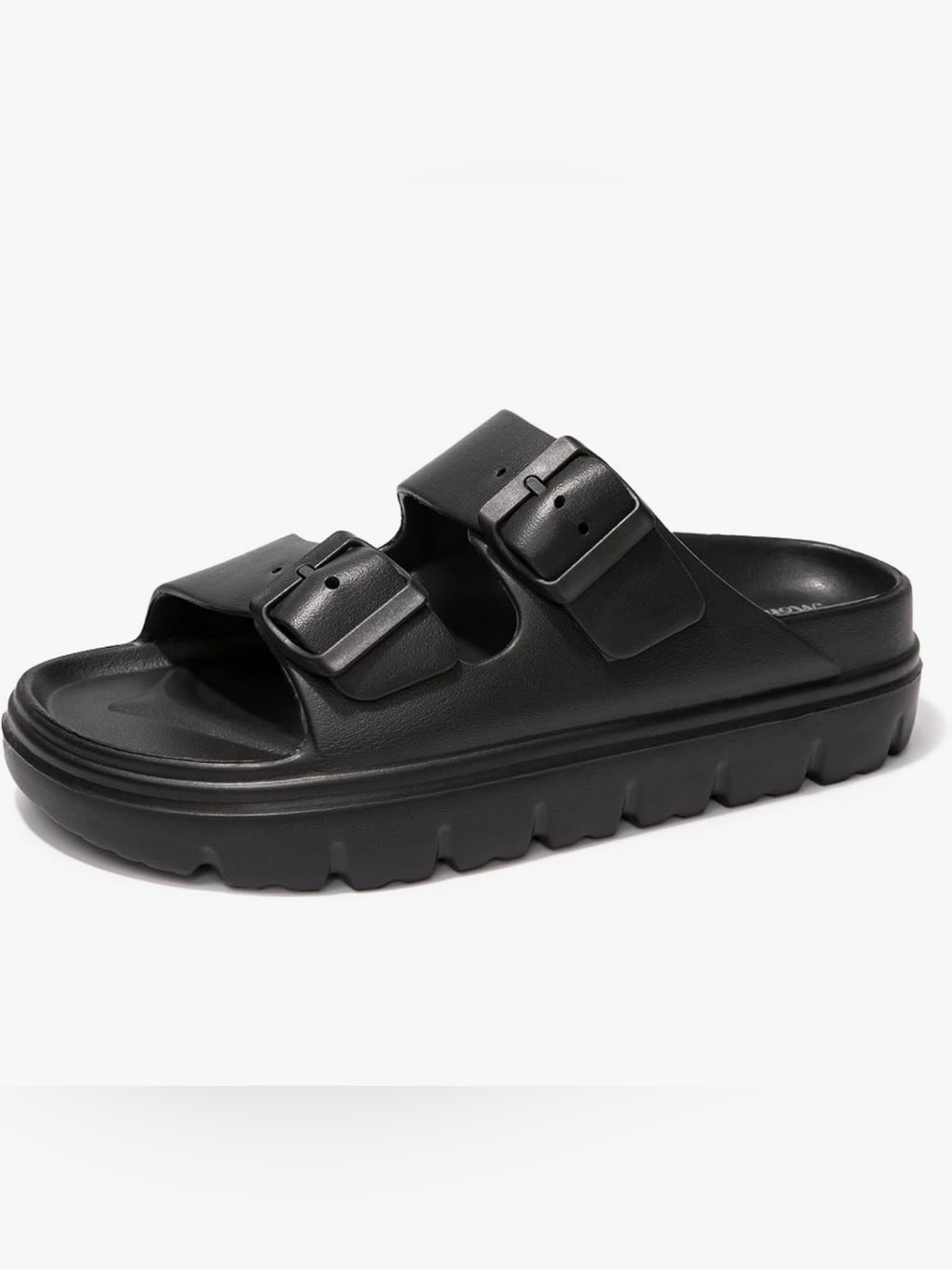 Women's Black Double-Buckle Slide Sandals